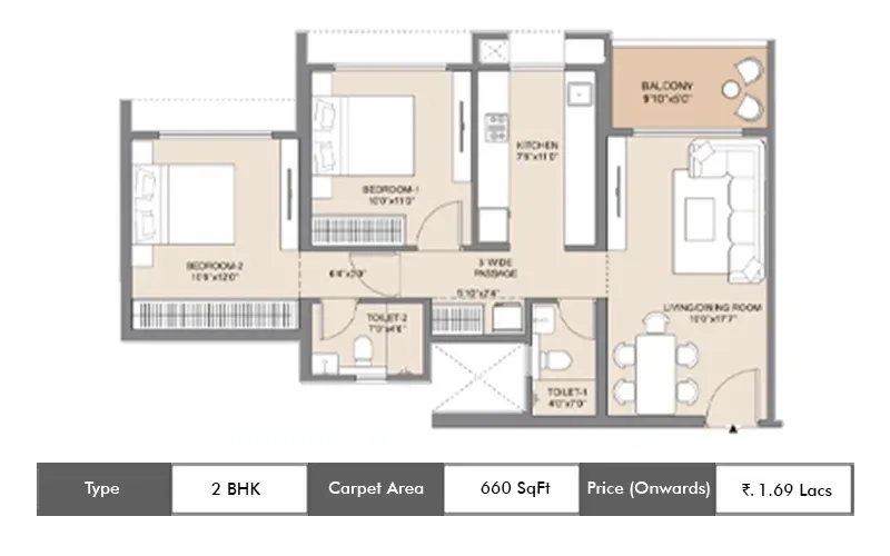 Chandak Highscape Launching Mount Chembur 2 BHK floor plan, 660 sq ft carpet area