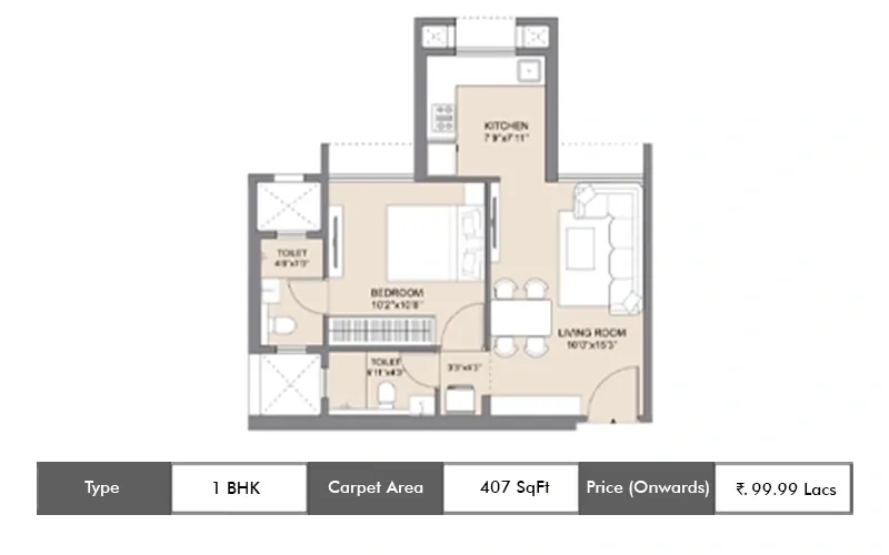 Chandak Highscape Launching Mount Chembur 1 BHK floor plan, 407 sq ft carpet area